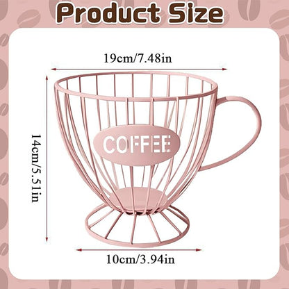 Coffee Pod Holder, Large Capacity K Cup Holder Coffee Capsule Storage Basket Tea Organizer for Countertop Kitchen Bar (Pink)