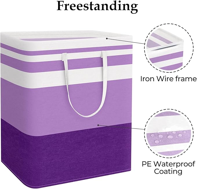 StorageRight Large Collapsible Laundry Basket Hamper with Easy Carry Handles，Freestanding Clothes Hampers for Laundry, Bedroom, Dorm, Towels, Toys, 125L, Purple