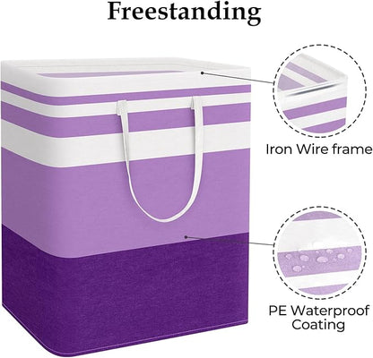 StorageRight Large Collapsible Laundry Basket Hamper with Easy Carry Handles，Freestanding Clothes Hampers for Laundry, Bedroom, Dorm, Towels, Toys, 125L, Purple
