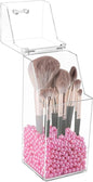 Sooyee Makeup Brush Holder,Makeup Brush Organizer with 8mm Pink Pearls,Dustproof Makeup Brush holder with Lid