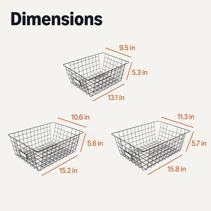 Amazon Basics Wire Storage Baskets for Organizing, Powder-Coated, Rust Resistant with Identification Cards, Black, Pack of 6