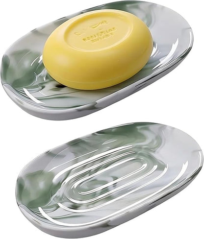 Ceramic Marble Pattern Soap Dish, Textured Raised Soap Saver Tray for Shower Bathroom Kitchen Sink Vanity, Easy to Clean Multi-Use Holder for Bar Soap Jewelry Rings Keys, Green (1 Pack)