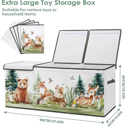 Large Toy Box Chest Organizer with Flip Lid for Kids, Collapsible Oxford Toy Storage Box with Handles for Boys Girls, Sturdy Waterproof Storage Organizer for Bedroom Playroom Nursery, 37.7×12.5×15.7''