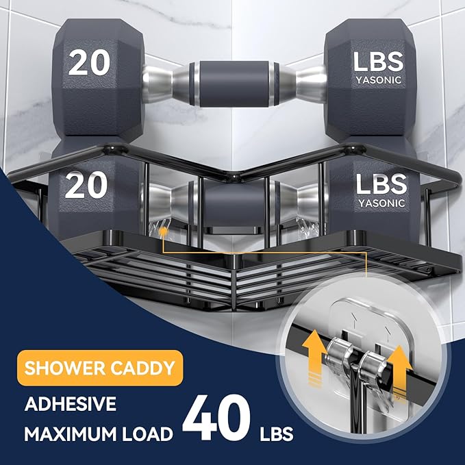 YASONIC 5-Pack Shower Caddy Adhesive Replacement - Transparent Shower Adhesive Strips, No Drilling Hooks for Bath Storage Shelves, Kitchen Racks, Basket & Soap Holder