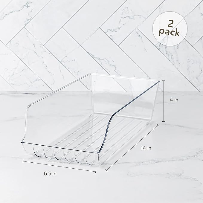 Oizeir Soda Can Organizer - Clear Plastic Storage Dispenser Bin for Refrigerator. Great Drink Holder for Kitchen Cabinets, Countertops, Pantry, Freezer and Fridge. (2-Pack)