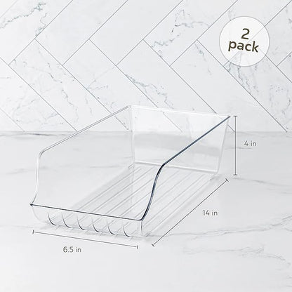 Oizeir Soda Can Organizer - Clear Plastic Storage Dispenser Bin for Refrigerator. Great Drink Holder for Kitchen Cabinets, Countertops, Pantry, Freezer and Fridge. (2-Pack)