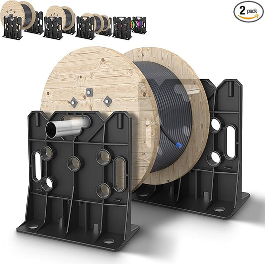 Wire Spool Rack, Multi Purpose Wire Dispenser Cable management rack for organizing cables, 34" diameter‌ 17" tall 15.87" wide 330 pound weight capacity (Black, 1 Pair)