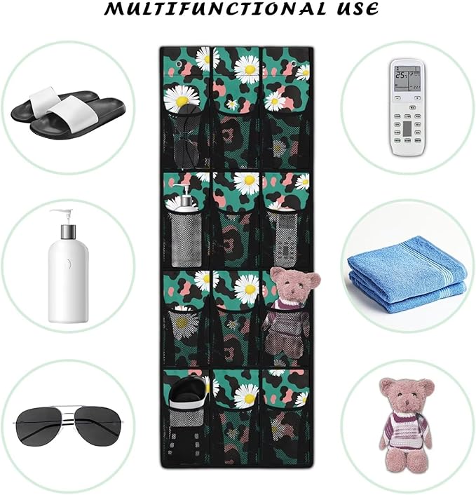 Green Shoe Organizer Over The Door Mesh Fabric Over The Door Closet Organizer 12 Pockets Shoe Holder Hanger for Living Room Daisy Wall Hanging Storage