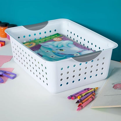 Sterilite 12-Pack Medium Ultra Basket, Open Top Plastic Storage Organizer, White - Classic Baskets for Organizing Countertops, Pantry Shelves, Kitchen Cabinets, Laundry Rooms or Home Offices