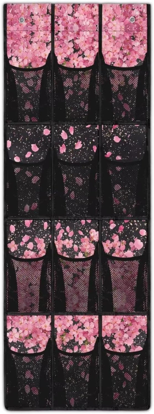 Cherry Blossom Behind Door Organizer 12 Pockets Over The Door Closet Organizer for BedRoom Space Saving Multi-Funtion Storage Bag for School Easy to Install Shoe Holder Hanger
