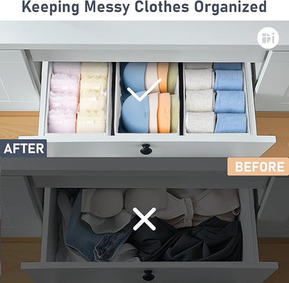 DIMJ Drawer Organizer Clothes - Underwear Organizer Small Sock Organizer Box Dresser Organizer,Drawer Dividers for Baby Clothes,Bra,Socks, Belt, Tie, Set of 9,White