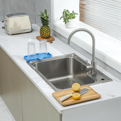 MicoYang Silicone Bathroom Soap Dishes with Drain Spout Bathroom and Kitchen Sink Organizer,Sponge Holder,Dish Soap Tray,Perfect for Dispenser,Scrubber,Bottle,Cup on Counter Lichen Blue 9.6"×5.3"
