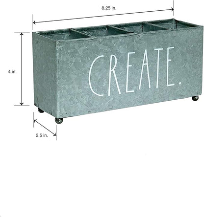 Rae Dunn Beauty Organizer - Four Sections for Cosmetic Storage - Galvanized Metal Container for Makeup Supplies, Personal Items, Jewelry - Modern Chic Design - Stylistic Décor for Bathroom Vanity
