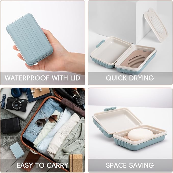 XJMWXHFC 3Pcs Travel Soap Containers with Lid, Portable Draining Soap Bar Holder for Traveling, Camping, Outdoor, Gym, Bathroom, Home (Blue, White, Brown)
