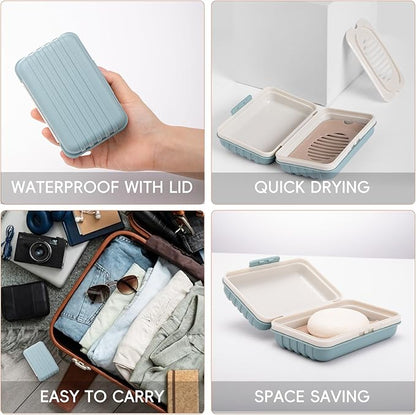 XJMWXHFC 3Pcs Travel Soap Containers with Lid, Portable Draining Soap Bar Holder for Traveling, Camping, Outdoor, Gym, Bathroom, Home (Blue, White, Brown)