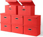 STOREONE Fabric Storage Cube Bins Foldable Organizer Container Collapsible Basket with Lids and Metal Handles, for Home, Bedroom, Closet 8 Pcs (Red)