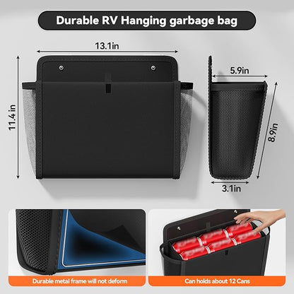 Wall Hanging Storage Organizer, Wall Pocket Hanging Bag with Large Pockets & Sticky Adhesive Tape Wall Mounted Storage Door organizer for RV Camper Kitchen Office Black