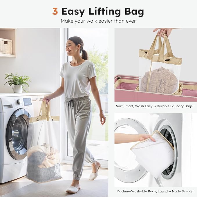 SOLEDI 180L 3-Section Laundry Hamper with Lid, Extra Large Dirty Clothes Basket with Sturdy Handles for Laundry Room & Bedroom - Durable Organizer for Sorting Laundry