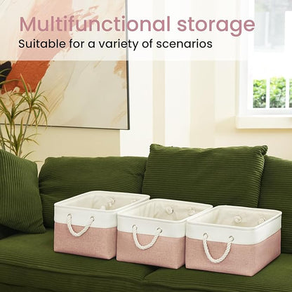 Large Storage Baskets- 15.7x11.8x8.26 inch Storage Bins for Shelves and Closet Organizing, Foldable Fabric Bin for Home Organization Clothes and Laundry (1-Pack, White&Pink)