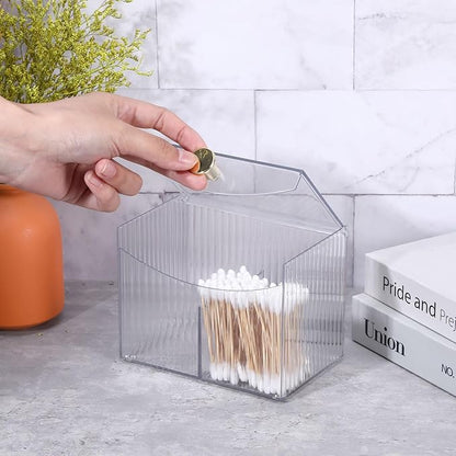 Double Compartment Qtip Holder with Lid,Cotton Ball Holder with Lid,Cotton Pad Holders,Container Dispenser Box for Bathroom Home Storage Organization(White)