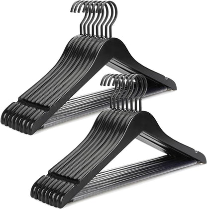 TOPIA HANGER Premium Wooden Hangers, Luxury Boutique Wood Hangers with Extra Thick Hook and Non Slip Pants Bar, Heavy Duty Coat Hanger with Notches 16 Pack, Black -CT01B