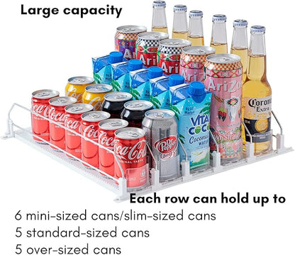 Baraiser Drink Organizer for Fridge, Self-Pushing Soda Can Organizer for Refrigerator, Width Adjustable Pusher Glide, Automatic Drink Dispenser (5 Rows, White)