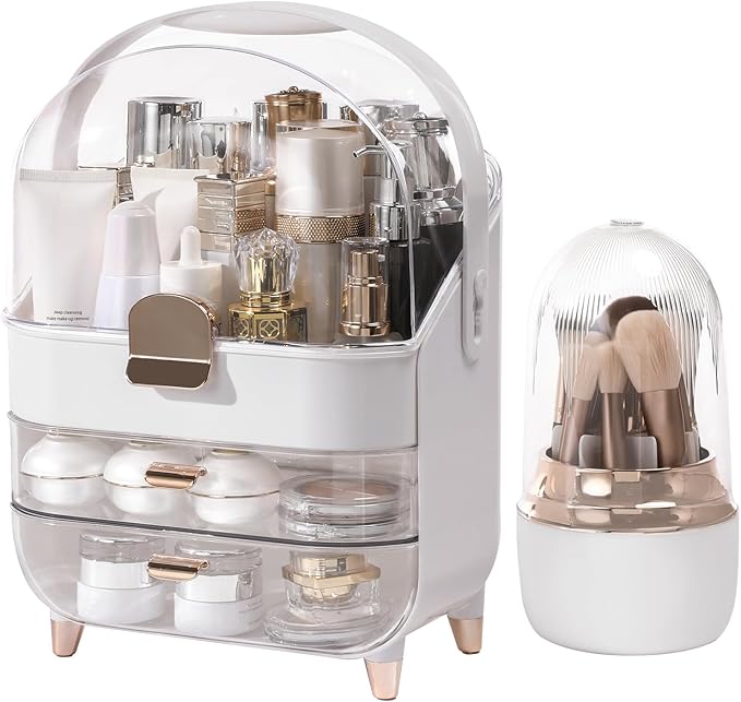 Makeup Organizer Countertop, Skincare Bathroom Counter Organizer, Storage Box Cosmetic Display Cases, Teen Girl Gifts Trendy Stuff Make up Organizers for Vanity, Dresser (Rose Gold)