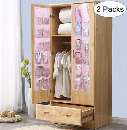 MISSLO Over The Door Shoe Organizer 12 Large Mesh Pockets, White + Pink