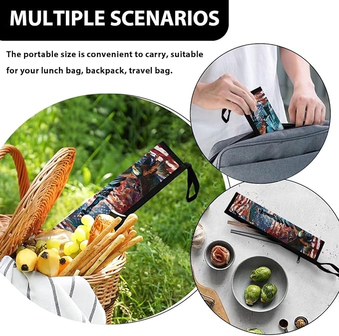 COEQINE Silverware Storage Case Tableware Case With Handles American Flag Themes Eagle Cool Animal Pattern Silverware Storage Case Tableware Case with Handle Leafproof Case