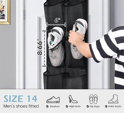 MISSLO Over The Door Shoe Organizer 12 Large Mesh Pockets Hanging Narrow Closet Door, Black, 2 Pack