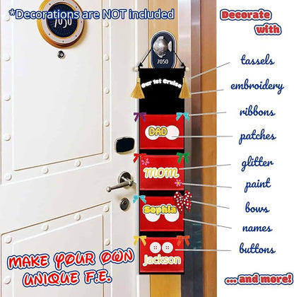 Ohjijinn Fish Extenders Cruise Gifts Hanger with 4 Pockets Canvas Fish Extenders Hanger Easily Customize Cruise Door Decorations for Gift Exchanges (Red and Black)