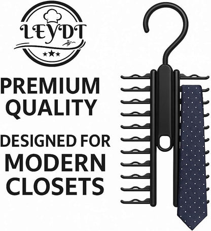Tie Hanger for Men – 2 Pack Space-Saving Tie Organizer for Closet – Durable Plastic Scarf & Belt Hanger – 20-Tie Capacity Rack, Black – Closet Organizer for Ties, Scarves & Accessories