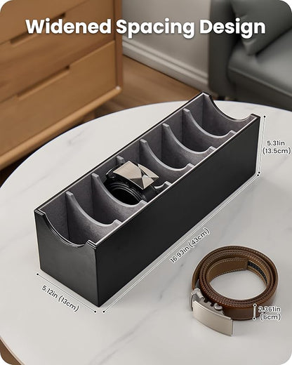 Lolalet 7 Compartments Belt Organizer, PU Leather Belt Storage with Soft Lining, Extra-Wide Slots for Men and Women, Fits Drawer, Closet & Entryway Cabinet -2 Packs, Black