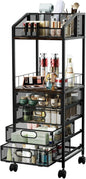 HapiRm Makeup Organizer Storage Cart - Floor Skincare Make Up Storage with 4 Drawers, Rolling Makeup Cart Vanity Organizer Cosmetics Display Cases Holder for Skin Care Perfume Nail Polish