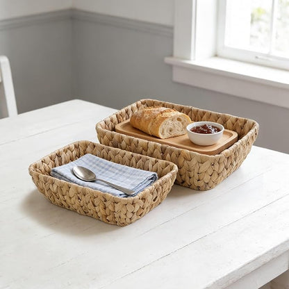 2 Pack Small Wicker Storage Baskets, Water Hyacinth Basket for Organizing Shelves, Natural Woven Storage Baskets for Snack, Gift