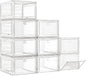 7 code Large Clear Shoe Boxes Organizer【Thicker Material】 Stronger Shoe Box with Magnetic Door, Stackable Shoe Storage Box for Closet, Foldable Space-Saving Storage Bins Shoe Cabinet, White 9 Pack