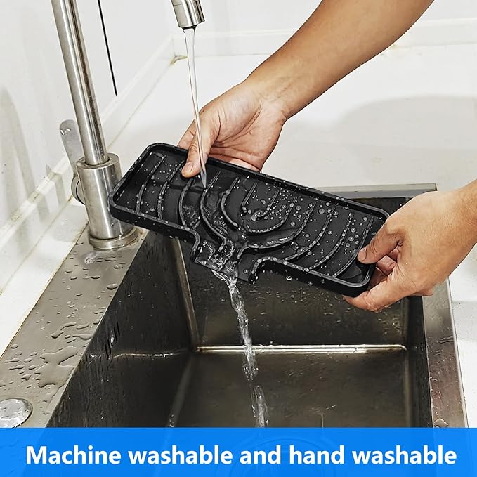 Sponge Holder for Kitchen Sink, Dish Sponge Holder & Soap Tray with Drain, Bathroom Sink Sponge Drying Rack & Perfect Organizer for Dispenser,Bottle,Cup on Sinks or Counter (10"x 4"Black)