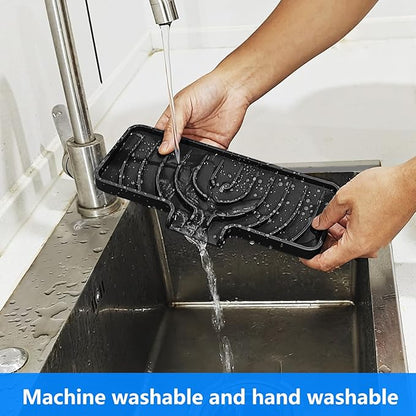 Sponge Holder for Kitchen Sink, Dish Sponge Holder & Soap Tray with Drain, Bathroom Sink Sponge Drying Rack & Perfect Organizer for Dispenser,Bottle,Cup on Sinks or Counter (10"x 4"Black)