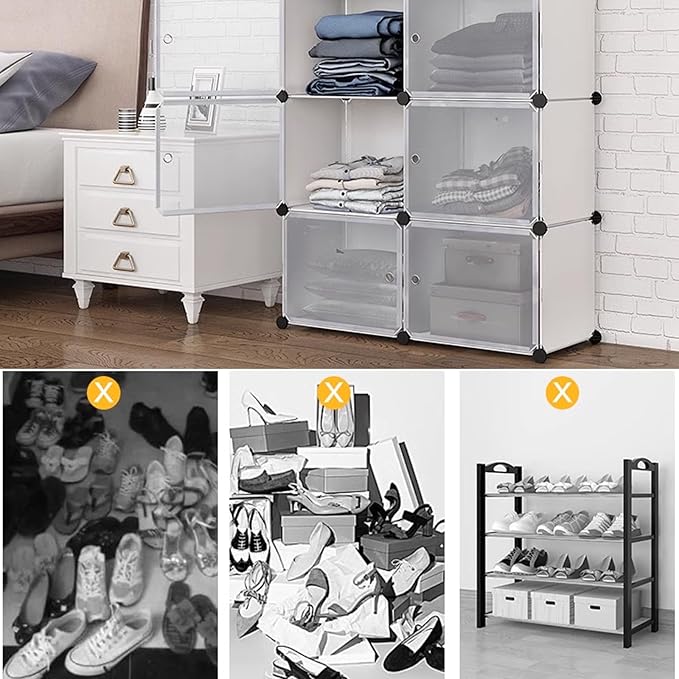 Free Standing Shoe Racks DIY Shoe Organizer Stackable Shoe Cabinet for Closet Entryway Living Room Small Space Shoe Shelves Clear Door Easy Assembly