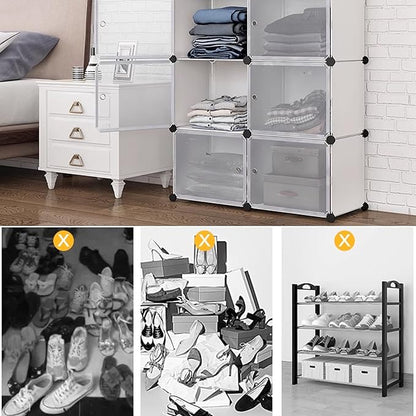 Free Standing Shoe Racks DIY Shoe Organizer Stackable Shoe Cabinet for Closet Entryway Living Room Small Space Shoe Shelves Clear Door Easy Assembly