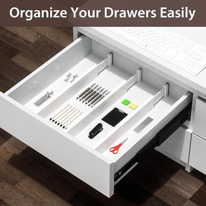 DUCOO 4 PCS Drawer Divider, 17"-22" Adjustable Bamboo Drawer Dividers Organizers, Expandable Separators for Kitchen, Clothes, Dressers, Home, Office, White