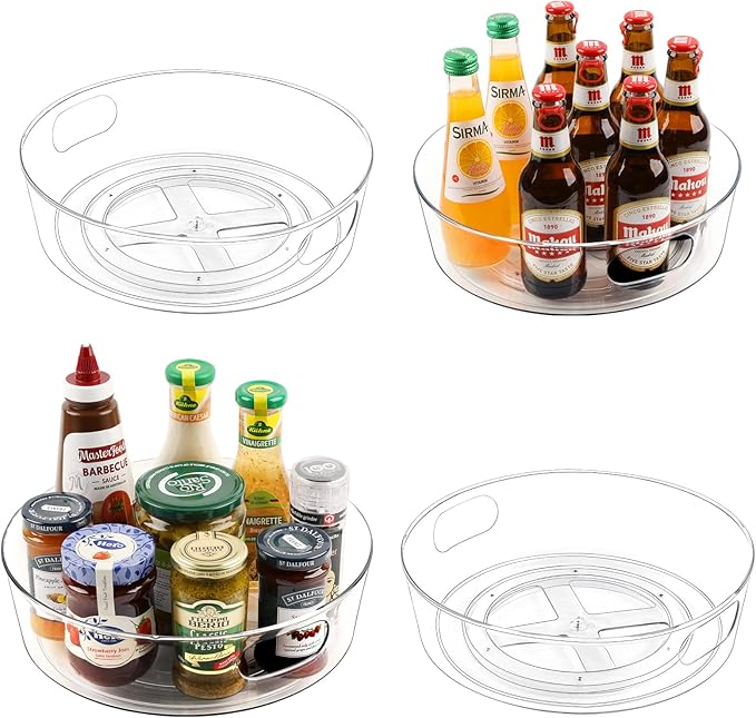 GUZON 4 Pack Lazy Susan Organizer for Cabinet, Upgraded 11.5" Clear Turntable Organizer with Handles and Raised Edge, Lazy Susan for Table Top, Pantry Organizers and Storage for Kitchen, Refrigerator