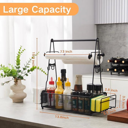 Grill Caddy, BBQ Caddy with Paper Towel Holder and 2 Hooks, Grill Utensil Organizer for Camping Outdoor Barbecue Accessories Organizer, Grilling Gifts for Men