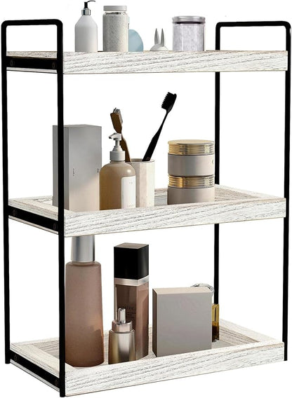 Dorhors 3 Tier Bathroom Counter Organizer,Countertop Bathroom Storage Shelf,Counter Tray and Vanity Organizer (Rustic White)