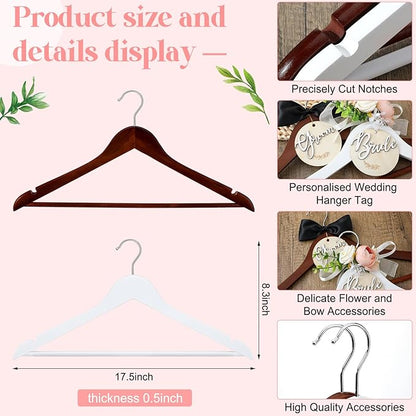FillTouch 2 Pack Bride Hanger for Wedding Dress Elegant Bride and Groom Gowns Hanger for Wedding Supplies Bridal Party Shower Gift(Pink)