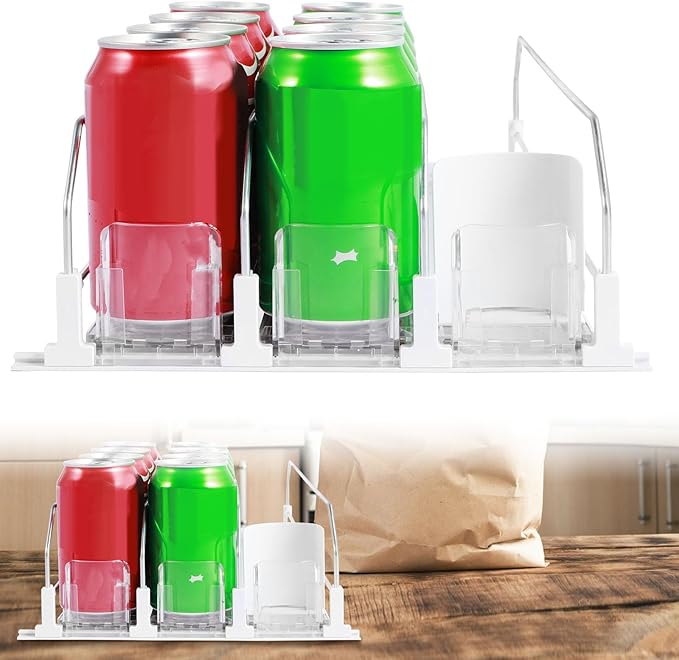 Drinks Organizer for Fridge Self-Sliding Soda Can Dispenser Adjustable Width Fridge Organizer Drinks Dispenser 3 Rows Can Organizer with Locking Design Holds 12 oz 16 oz 20 oz for Cola Juice