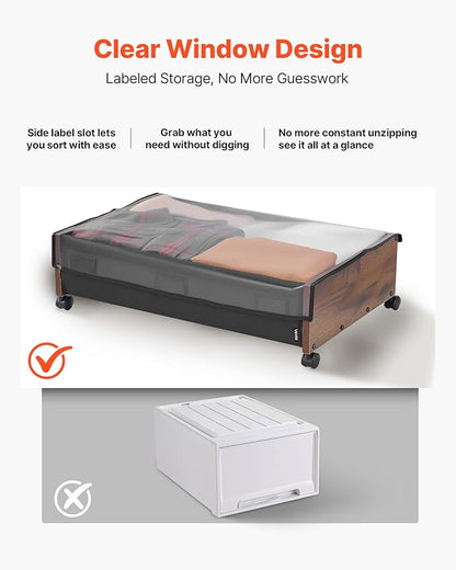 VEVOR Under Bed Storage with Wheels, 36.0 x 18.1 x 7.3 inch, Underbed Containers with Clear Lid, Underbed Shoe Organizer, Rolling Under the Bed Storage Bins for Clothes Shoes Blankets Bedroom, 2 Pack