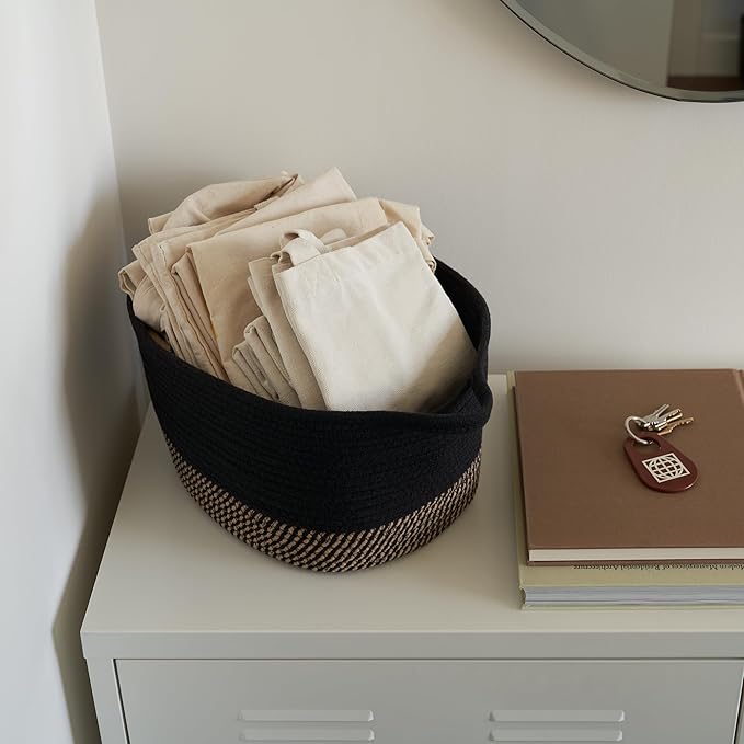 Stylish Cotton Rope Storage Basket For Dog Toys, Magazines or Books - The Perfect Woven Bin with Handles For Everyday Organization Reduces Clutter in Your Rooms - A Decorative Gift & Storage Box