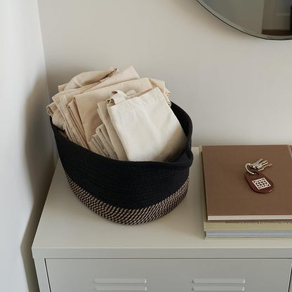 Stylish Cotton Rope Storage Basket For Dog Toys, Magazines or Books - The Perfect Woven Bin with Handles For Everyday Organization Reduces Clutter in Your Rooms - A Decorative Gift & Storage Box