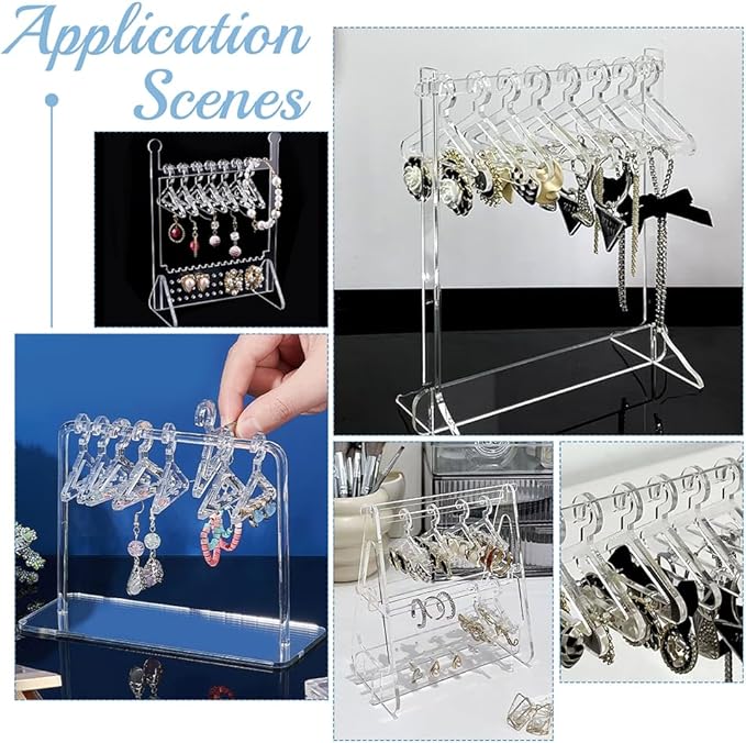 PH PandaHall 30pcs Clothes Hanger Clear Earring Holder Mini Hanger Rack Jewelry Display Dangle Earring Hanging Organizer Acrylic Ear Studs Display Rack for Retail Show Personal Exhibition(Only Hanger)